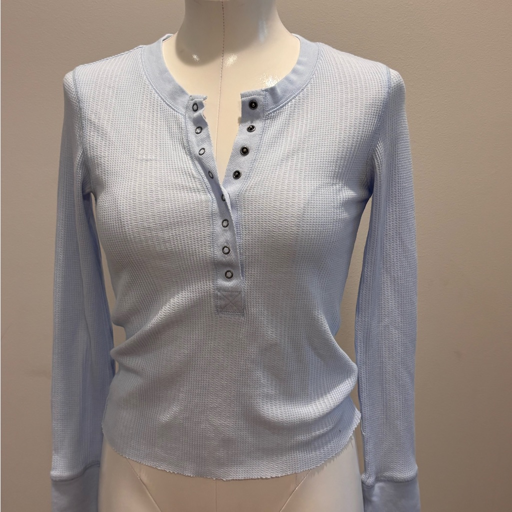 Aerie Light Blue Waffle Henley Long Sleeve Top